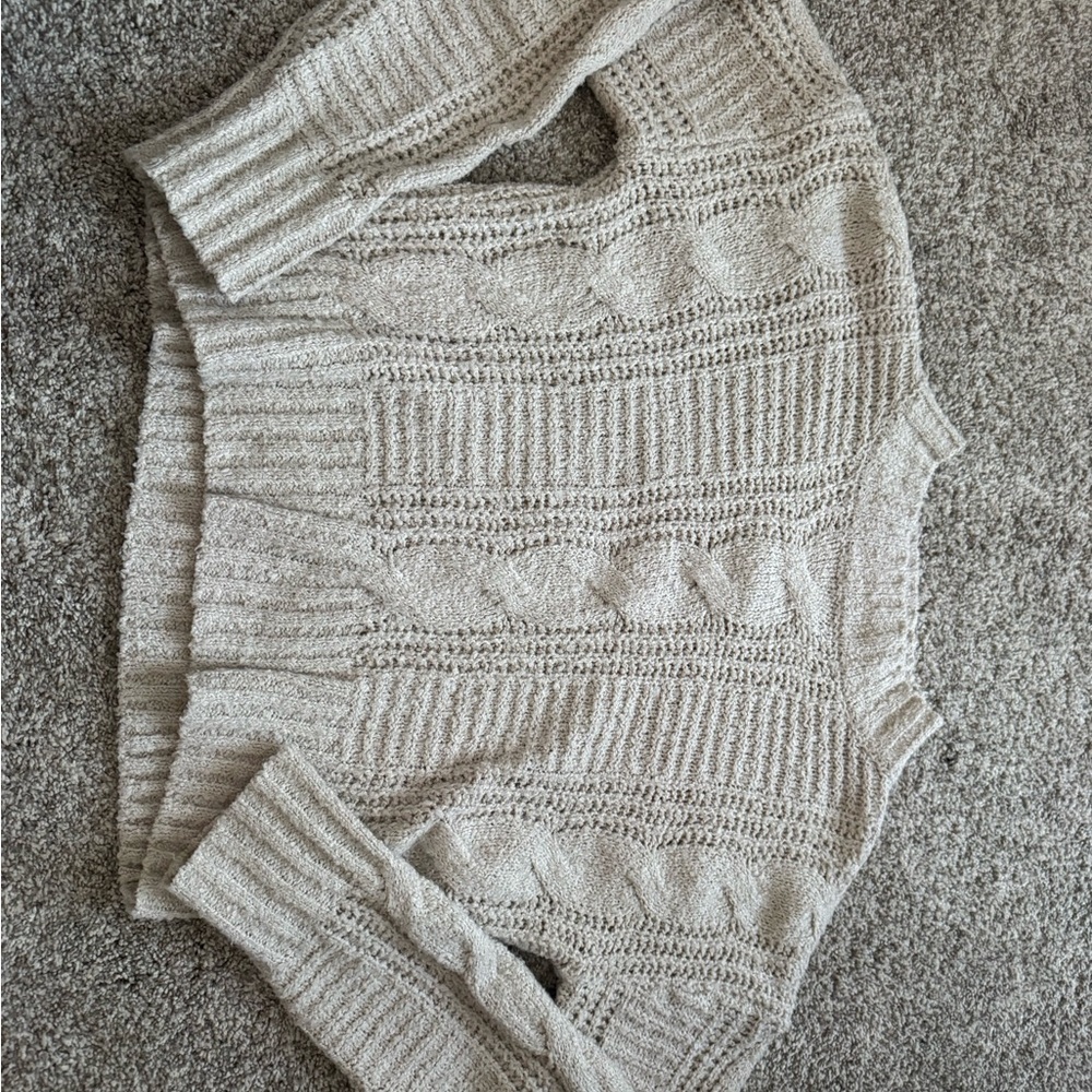 Pink Rose Textured Cream Sweater